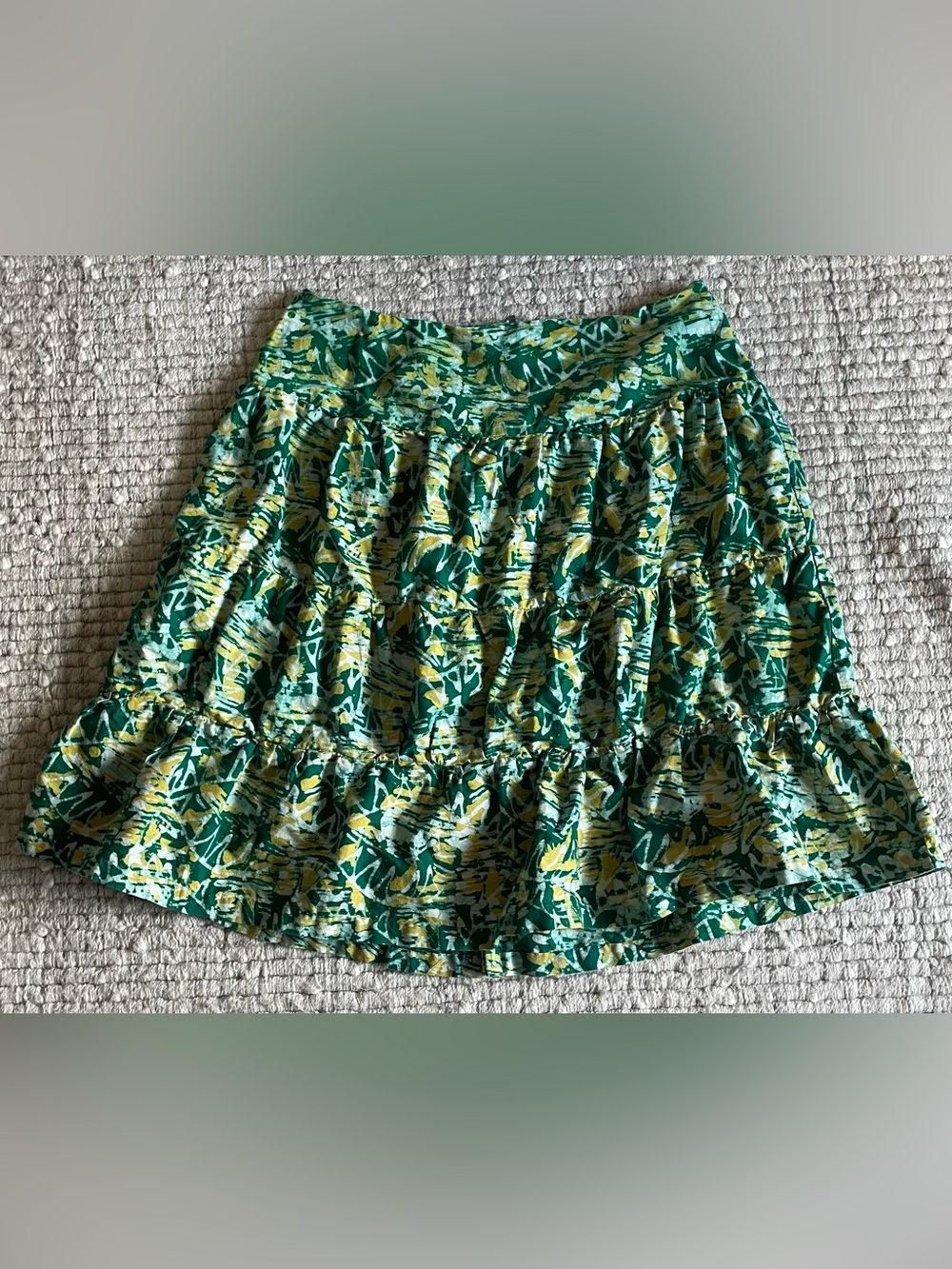 Green & Yellow Floral Tiered Midi Skirt